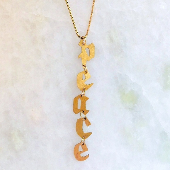 Hand Crafted Jewelry - Gold Peace Necklace, handcrafted peace gold tone pendant w/24k gold plated chain